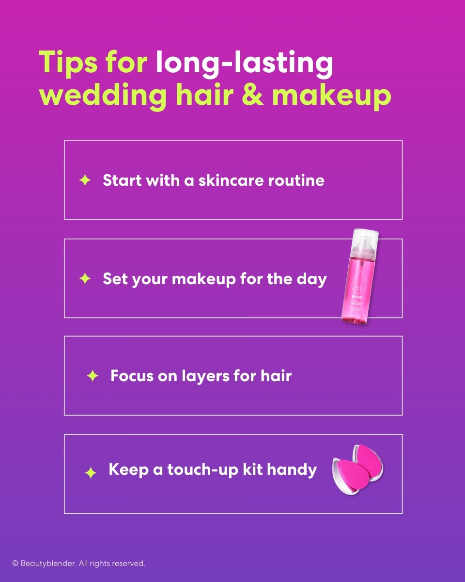 Tips for long-lasting wedding hair and makeup